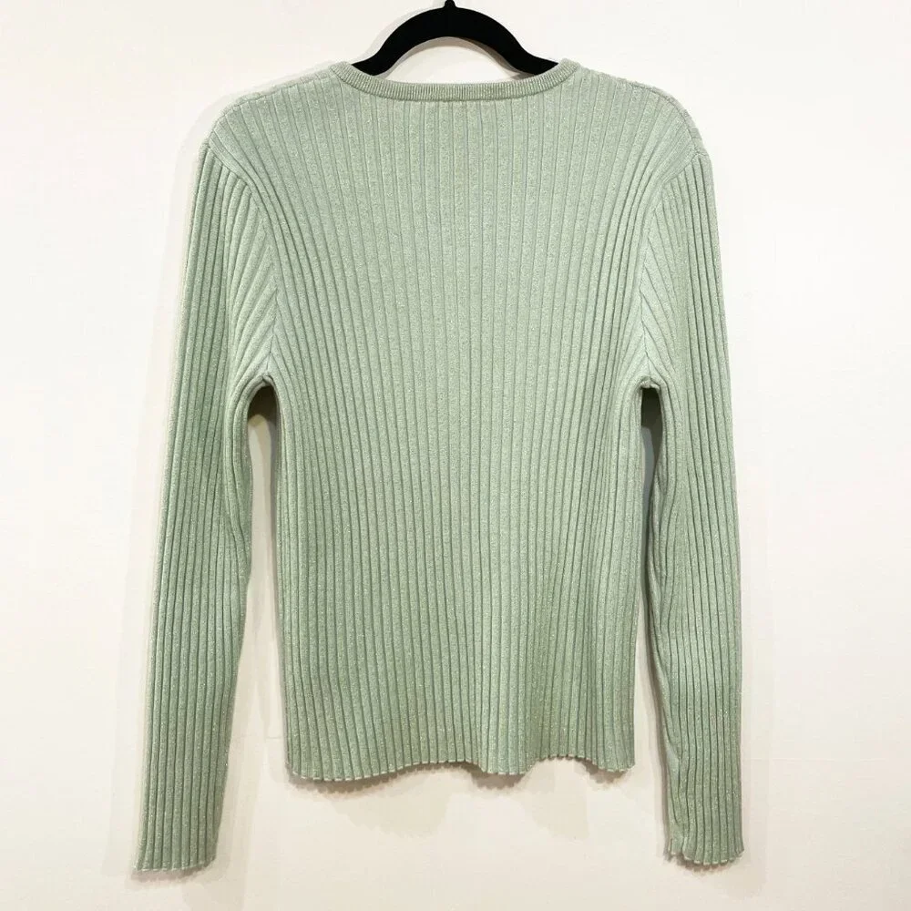 New Tory Burch Sparkle Merino Cardigan Mint Green L $448